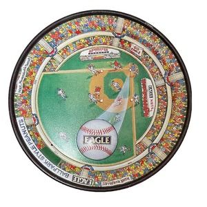 VINTAGE " EAGLE BALLPARK STYLE PEANUTS" EMPTY TIN Round 7 Inches Baseball